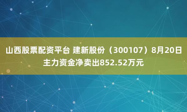 山西股票配资平台 建新股份（300107）8月20日主力资金净卖出852.52万元